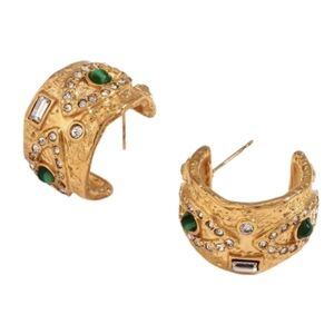 New ANTHRO 18k Golf Ss Evil Eye Malachite Talisman Hoop Earrings